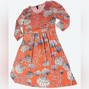MT Collection Coral & Seashell Print Midi Dress size L ( NWOT) 100% authentic